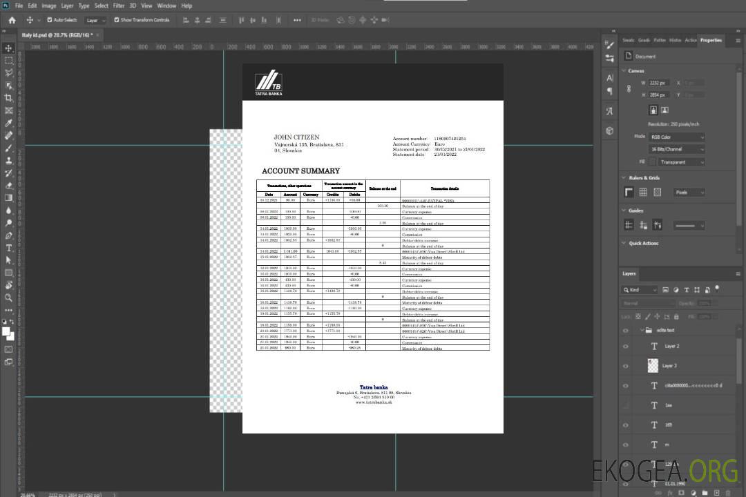 Relevé bancaire des Tatras de Slovaquie template